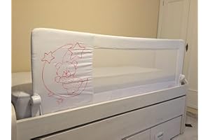 Mundibebé Barrera Seguridad Niños Cama 150 x 66 cm - Seguridad y Comodidad, Alta y Robusta - Barrera Cama Niños Abatible - Barandilla Cama Niño Modelo Osito y Luna Rosa