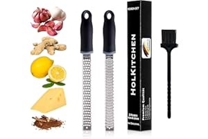 HOLESTO 2 tarki kuchenne ze stali nierdzewnej, tarka do sera i rozdrabniacz, tarka do parmezanu, tarka do cytryny, ergonomiczny antypoślizgowy uchwyt, tarka do czekolady z szczotką czyszczącą