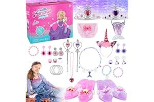Altueey Princess Dress Up Shoes, Girls Princess Toys with Princess Crown Necklace Ring Bracelet Bags, Kids Dress Up Shoes for Little Girls Aged 3 4 5 6, Role-Play Gift Set, Birthday Gift…