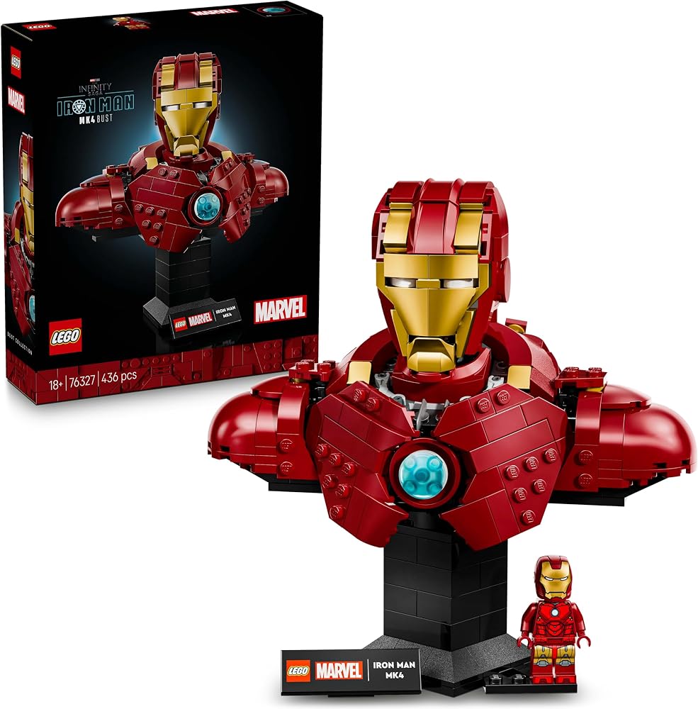 LEGO Marvel Iron Man MK4 Büstü 76327 | Yetişkinler için Baskılı Bir İsim Levhası İçeren Koleksiyonluk Model Yapım Seti, Hediye Fikri (436 Parça)