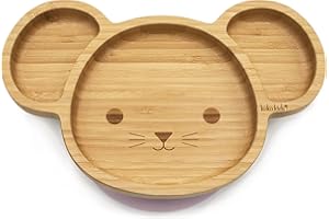 Koko Kids® Assiette à ventouse en bambou pour bébé et enfant avec anneau d'aspiration puissant (rose)