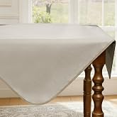 FIBORIA Square Tablecloth 100 x 100 cm PVC Khaki Linen Textured Tablecloth with Reinforced Trim, Stain Resistant and Water Re