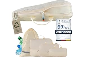TRAVEL DUDE Zestaw toreb do pakowania z kompresją z butelek plastikowych pochodzących z recyklingu | zestaw torebek do pakowania do plecaka i walizek | Beżowy 4-częściowy