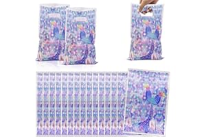HEAWAA 50 Pezzi Sacchetti Regalo Feste Sirena, Sacchetti Compleanno Bambini Sacchetto di Caramella Biscotti Borsa per Compleanno Matrimoni Halloween Natale Feste a Tema 25 x 16 cm