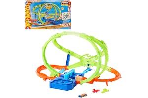 Hot Wheels leksaksbil trackset med motoriserad accelerator | som skickar det medföljande fordonet i skala 1:64 genom en loopi