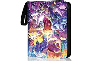 ROUNQUE Scrapbook for Pokemon, 50 Pages 900 Cards Zips, Waterproof PU Card Holder, Card Collection Scrapbook, Gift for Children