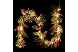 ETONSUNNY 1,8 Metros Guirnalda Navidad,Corona Navideña de con 20 LED,Bayas Rojas y Hojas Verdes,Decoracion Hogar,Adecuado para Adornos Navidad (Style D)