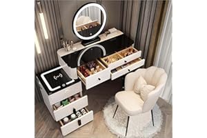 AMZSEW Vanity Desk set,Makeup Dressing Table with Lighted Mirror,Vanity Table with Drawers and Stool,Vanity Set with Storage Shelves,Bedroom Dressing Tables for Girls,white 100cm