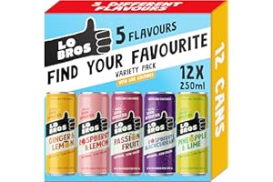 Lo Bros Kombucha Drink - Find Your Favourite Flavour - Sparkling Refreshing Soft Drink with Natural Ingredients and Live Cultures, Probiotic for Gut Health, Low Sugar, Vegan, Gluten Free - 12 x 250ml