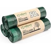 Relevo Green Self-Seal Trash Bags - 50L (W70cm x H75cm), 30 Bags (3 Rolls &times; 10 Bags) | Extra Strong Trash Bags | 100% Recycle