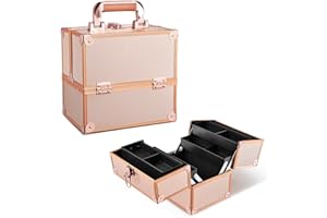 TAYQWIHEVA Maletin Maquillaje Caja de Maquillaje Estuche de Maquillaje vacío Estuche de uñas Maletin de peluquería Organizador maletin Maquillaje, Forrado con Oro Rosa