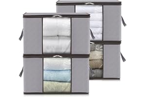 Lifewit 120 l torba do przechowywania kołder, duże pudełko do przechowywania z pokrywką, pudełko do przeprowadzki, ze wzmocnionym uchwytem, na ubrania, kołdry, pościel, 4 sztuki, jasnoszara