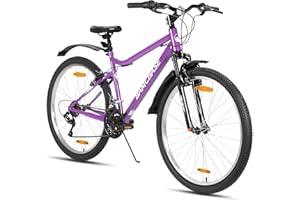 HH HILAND Hiland Bicicleta de Montaña Mujer 26", 18 Velocidades, Resistente, Cuadro de Acero al Carbono, Ciudad y Ocio, Frenos en V, Confortable - Color: Azul Claro/Morado/Blanco