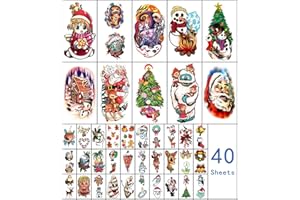 SOOVSY 40 Fogli Tatuaggio Temporaneo di Natale per i Bambini, Tatuaggi di Natale Sticker, Babbo Natale Rudolph albero di Natale Pupazzo di Neve Cappello di Natale Temp Tattoos per Ragazze, Ragazzi o Adulti