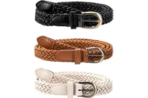 Niboken Cinturón De Cuero Trenzado para Mujer, Decorativa Cinturón Fino Diseño De Hebilla Ajustables Decoración Pretina Belt Skinny Para Vestido Pantalones Abrigo Camisa (3 Piezas)