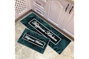 YORDET 2-Piece Anti-Slip Kitchen Rug Set Waterproof & Non-Slip Polyester Kitchen Kitchen Floor Mats for Sink, Kitchen, Hallway, Laundry Room (Tropical Plants B, 43x150cm+43x75cm)