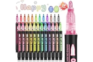 Banral 24 kolorowe pisaki – Outline – brokatowe pisaki – podwójne końcówki, metaliczne pisaki do scrapbookingu, rysowania, kartek z życzeniami urodzinowymi, do samodzielnego wykonania