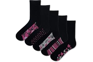 The Essentials Wardrobe Ladies Ankle Socks 5 Pack Leopard and Butterfly Footbed Design Socks Cotton Rich Black Socks Warm and Comfortable Women Socks.