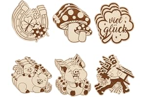 WRYZORIX Glücksbringer Silvester, 18 Stück Holzanhänger Weihnachten Zum Bemalen Viel Glück Kleeblatt Glücksbringer Silvester Geschenkanhänger, Neujahrsdeko Holzscheibe Basteln Holzanhänger Deko