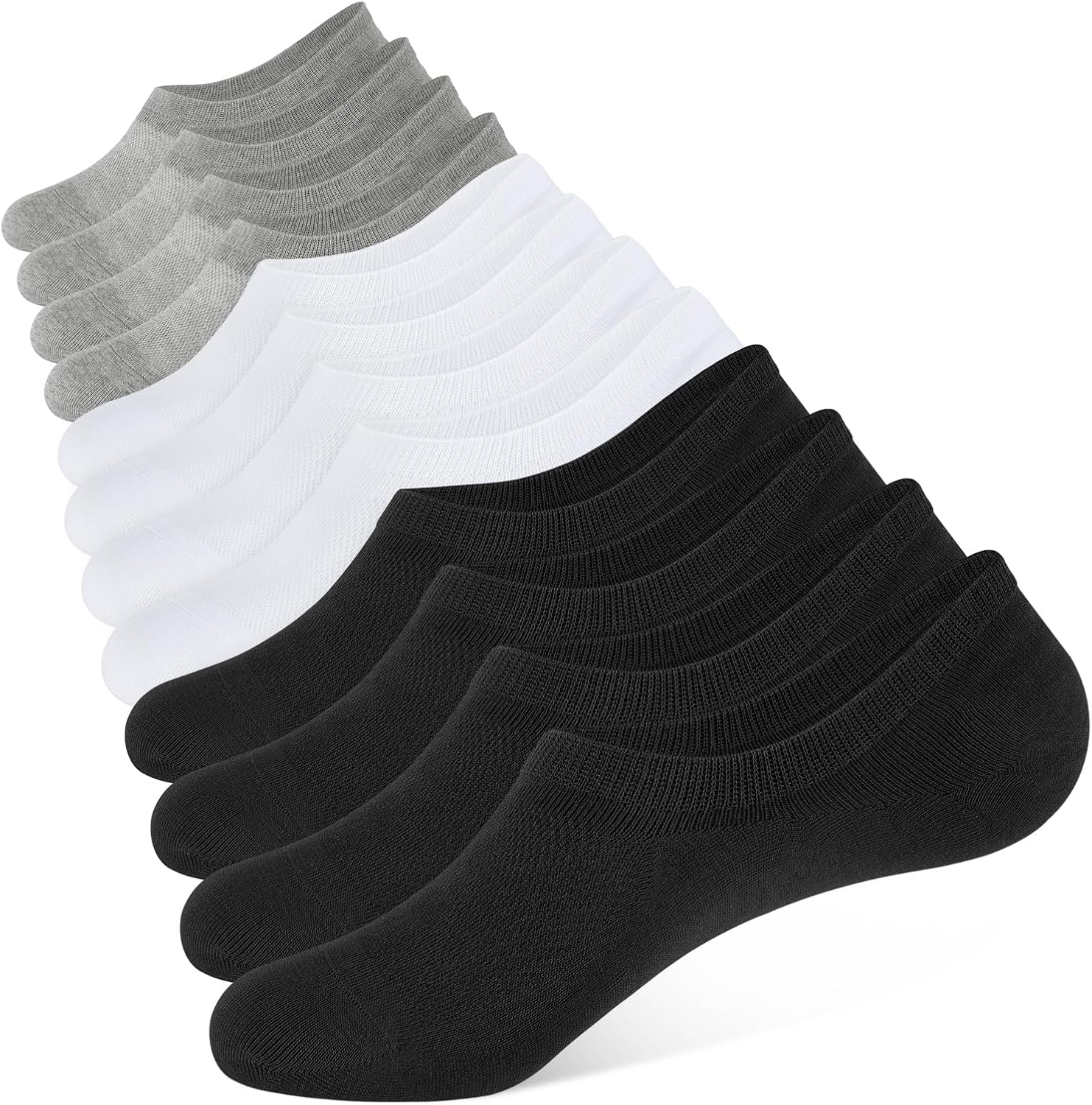 CLOSEMATE 6 Pares Calcetines Invisibles Pinkies Hombre Mujer Verano Tobilleros de Algodón Transpirables Cortos Antideslizantes Silicona Bajos Blancos Negros Gris