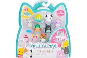 Squish-a-longs SQAL0083 - 8er Pack, Serie 1, Style 4, enthält 8X 2,5 cm Mini-Squish mit 2X Accessoires, 1x Ring und 1x Collectors Guide - Sammeln, Tauschen und Spielen