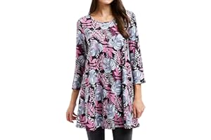 Enmain Damskie tuniki topy 3/4 z długim rękawem na co dzień damskie tuniki luźne długie bluzki koszule okrągły dekolt rozciągliwe wygodne S-5XL