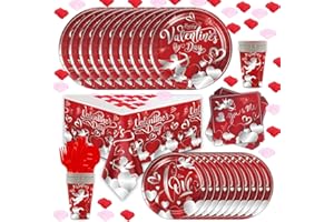 HEREER Kit di decorazioni per San Valentino 51 PCS San Valentino Set di posate per tazza di carta Tovagliolo 600 pezzi Petali di rosa rossi per San Valentino Decor Matrimonio Anniversario