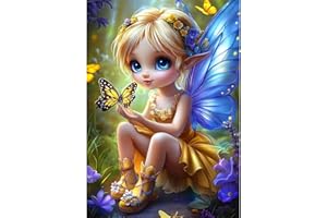 NEWENMO 5D Piccola Fata Diamond Painting Set Adulti,DIY Fiore Pittura Diamante Kit Completo,Farfalla Diamond Art Kit,Cartoon Diamant Painting,Adatto per Decorazione Domestica,Regalo di Casa,30x40cm