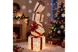 CCLIFE Zestaw 4 sztuk świątecznych dekoracji LED, wersja zasilająca, dekoracja bożonarodzeniowa LED świecące pudełka na prezenty świąteczne CushHom