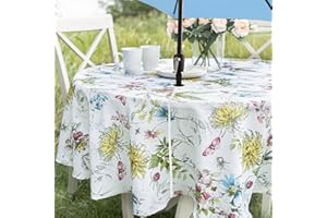 Benson Mills Spillproof Spring/Summer Fabric Outdoor Tablecloth with Umbrella Hole, Zippered Table Cloth for Round Tables, Picnic/Patio (Blooming Floral, 70" Round with Umbrella Hole)