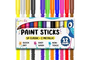 12 Tempera Paint Sticks for Kids & Toddlers - Washable Paint, Quick Dry | Non-Toxic Solid Painting Markers for Kids - Art & Craft Supplies Set with Metallic Gold & Silver Color Ages 1 2 3 4 5 6