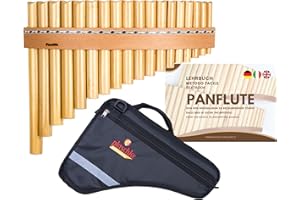 PLASCHKE INSTRUMENTS Plaschke Panflöte, Holz-Riemen Design, Set Tasche und Lehr-Buch 18 Töne C-Dur