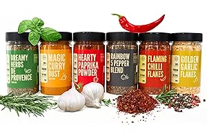 SALDVA Premium 6-Spice Gourmet Selection - 6 Large Jars with Double Lid - Essential Spices - Pure & Fresh Ingredients - Wonderful Aroma