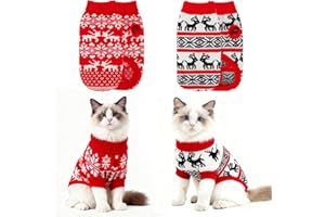 RANYPET 2 Stück Katzenpullover Weihnachten Welpen Gestrickter Pullover, Weihnachten Muster Strickwaren warme Haustier Pullover für Kätzchen und kleine Hunde M