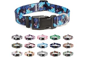 Mercano Collier pour Chien, Collier Classique en Nylon Réglable, Fleur, Océan, Forêt, Tribal Design, Tournesol, Flora, Léopard, pour Petits, Moyens et Grands Chiens (S, Monstera)