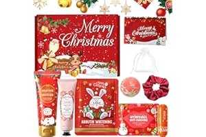 SHOPPGO Set Natale Regalo, 9PCS Cura Corpo Donna Set Regalo, con Creme Corpo, Crema Mani Natalizie, Maschera Viso Natale, Patch Labbra, Burro Labbra, Bombe da Bagno Donna,Elastici Natalizi,Biglietti di Natale