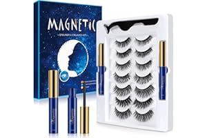 ‎AOSUN Aosun Magnetische Wimpern mit Eyeliner Kit, 7 Stile, 3D Magnetic Lash Extensions für Natürlich Look, Falsche Künstliche Wimpern Set, Wasserdicht, Ohne Kleber, Schwarz, Eye Make-up für Cat Eye & Hallow