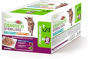 Natural Trainer Cibo Umido per Gatti Adulti Sterilizzati, Multipack Tacchino e Merluzzo, 24 x 85 g