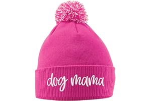 Purple Print House Bommelmütze für Hundemama, Hundespaziergangszubehör, Geburtstagsgeschenke für Hundemama, warme Winter-Strickmütze mit Kunstpelz-Bommel, für Frauen und Mädchen zum Muttertag, Einheit