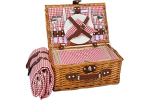 HYBDAMAI Picnic Basket Set for 2 People with Cooling Compartment and Waterproof Picnic Blanket, Removable Strap, Wine Bag, Cutlery Set, for Camping, Beach, Hiking, BBQ and Family/Couples Gifts