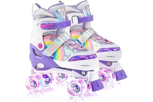 SULIFEEL Rainbow Unicorn Roller Skates Patins à roulettes Réglable Roues LED spéciales, Rollers Quad Amusants pour Enfants, Femmes et File…