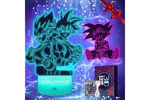 Eygerur 2 in 1 Anime Night Light for Kids,3D LED Illusion Lamp 16 Colour Change Dimmable Goku&Vegeta Toy Boys Birthday Christmas Gifts Manga Lamp for Girls Boys Bedroom Decor