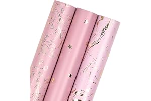 RUSPEPA Rollo de Papel de Regalo - Juego de Mármol Rosa/Floral/Estrella, Perfecto para Cumpleaños, Vacaciones, Día de La Madre, Bodas, Día de San Valentín - 3 Rollos - 76 cm X 305 cm