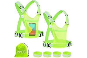 LUZOON 2 Chalecos Reflectantes Seguridad + 4 Brazalete Reflectante, Chaleco Reflectantes Bicicleta Cinta Reflectante Hombre Mujer para Moto, Running, Practicar Senderismo, Ciclismo con Bolsillo