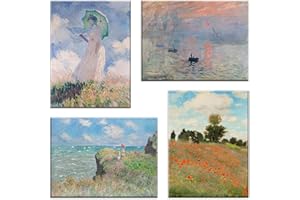 LuxHomeDecor Quadri Claude Monet 4 Pezzi 40x30 cm Stampa su Tela con Telaio in Legno Arte arredo