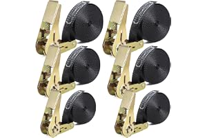 DEPAR spännband set – 6 stycken 2M/4M/5M, 25 mm bandbredd, lastkapacitet upp till 1 000 kg, spännremmar med spärrhake för motorcykel, cykel, bagage och camping, spännremmar