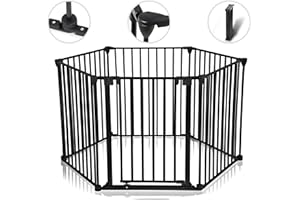 Baby Vivo Barrière Parc en Métal Grille pour Cheminée 5+1 Pare-feu Securité Escaliers Enfant (5 Barreaux avec une Porte) - PREMIUM