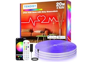 TENDIST 20M RVB IP68 Neon Ruban LED Flexible, WiFi Etanche LED Ruban Exterieur Compatible avec Alexa, 120 LED/Mètre, DIY 24V Bande LED Néon avec Sync Musique pour Chambre, Fêtes, Jardin