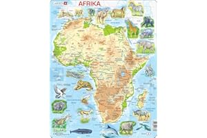 Larsen Puzzles A22 Afrika Physische Karte, Deutsch Ausgabe, Rahmenpuzzle für Kinder ab 6 Jahren, 63 Teile Lernpuzzle, Geographie Puzzle, stabiles Kinderpuzzle aus Karton, Lehrmittel Schule & Zuhause