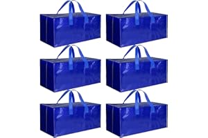 HealSmart Extra große Umzugstaschen mit Reißverschlüssen und Tragegriffen, robuste Aufbewahrungsboxen für Schlafsaal, Aufbewahrungstaschen, Blau, 6 Stück